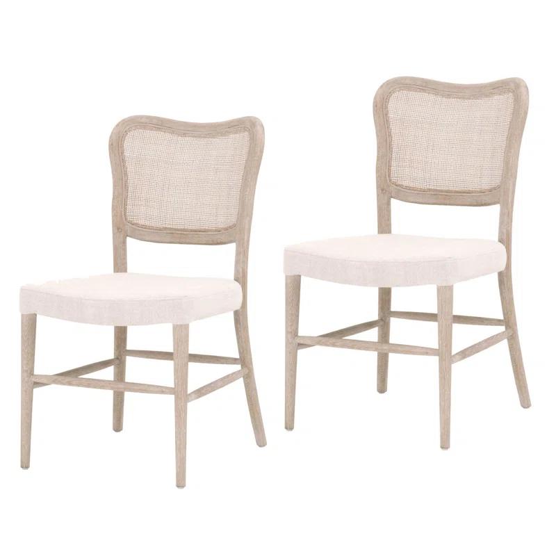 Beige Transitional Cane-Back Padded Wooden Side Chair
