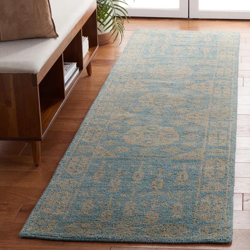 Turquoise Tribal Chic Wool 3' x 5' Hand-Knotted Rug