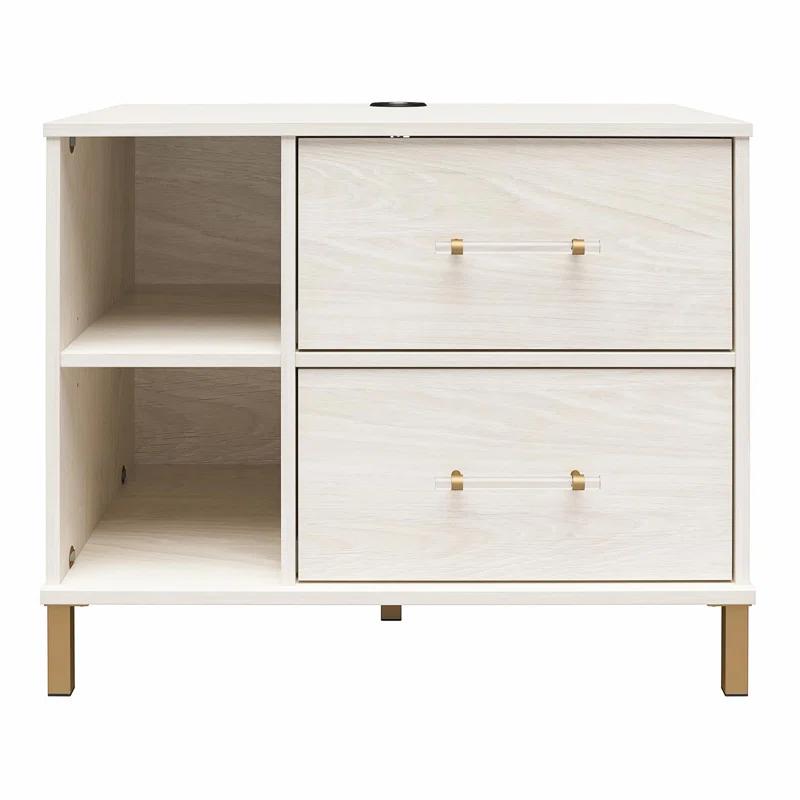 Kalissa White Oak and Gold 2-Drawer Nightstand with Wireless Charger