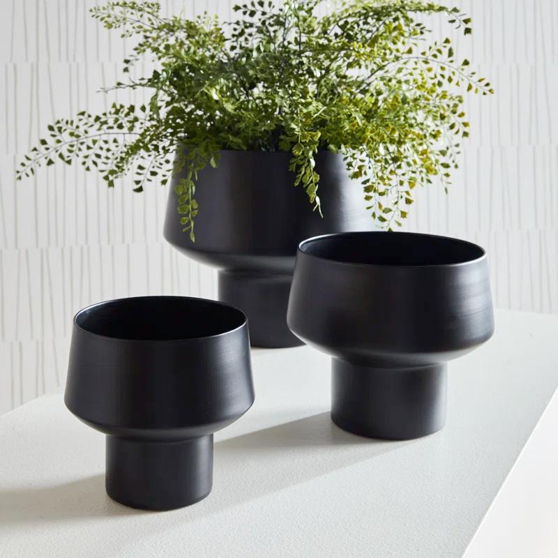 Sleek Matte Black Aluminum Indoor Planter Set