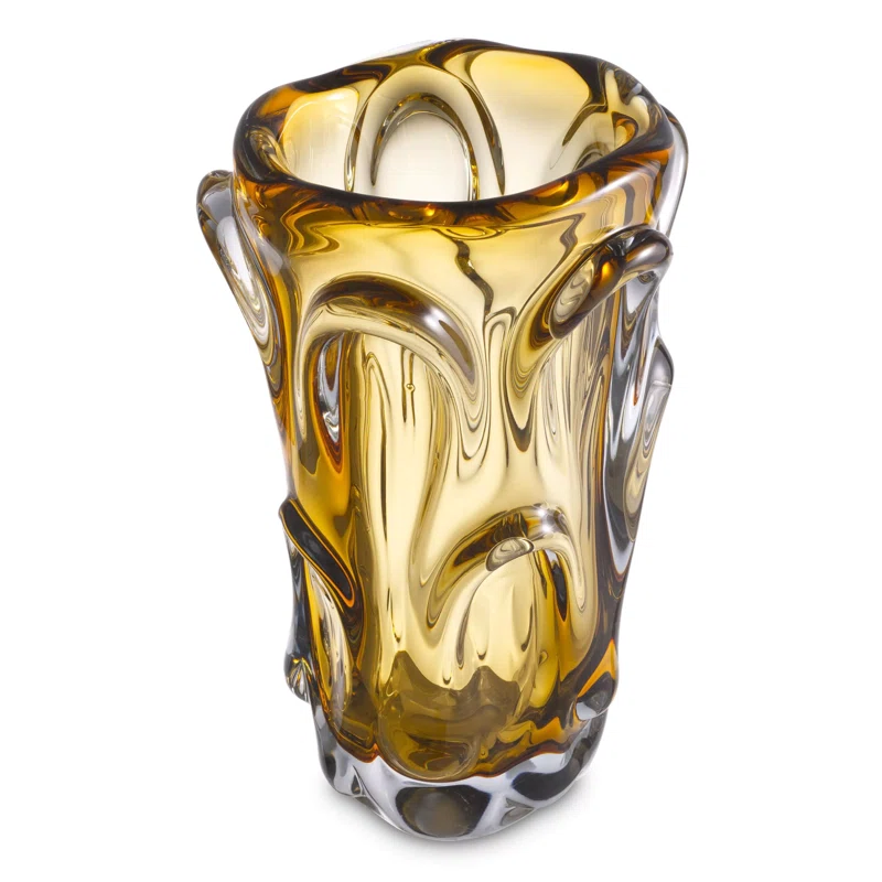Aila 12'' Yellow Handblown Glass Decorative Table Vase