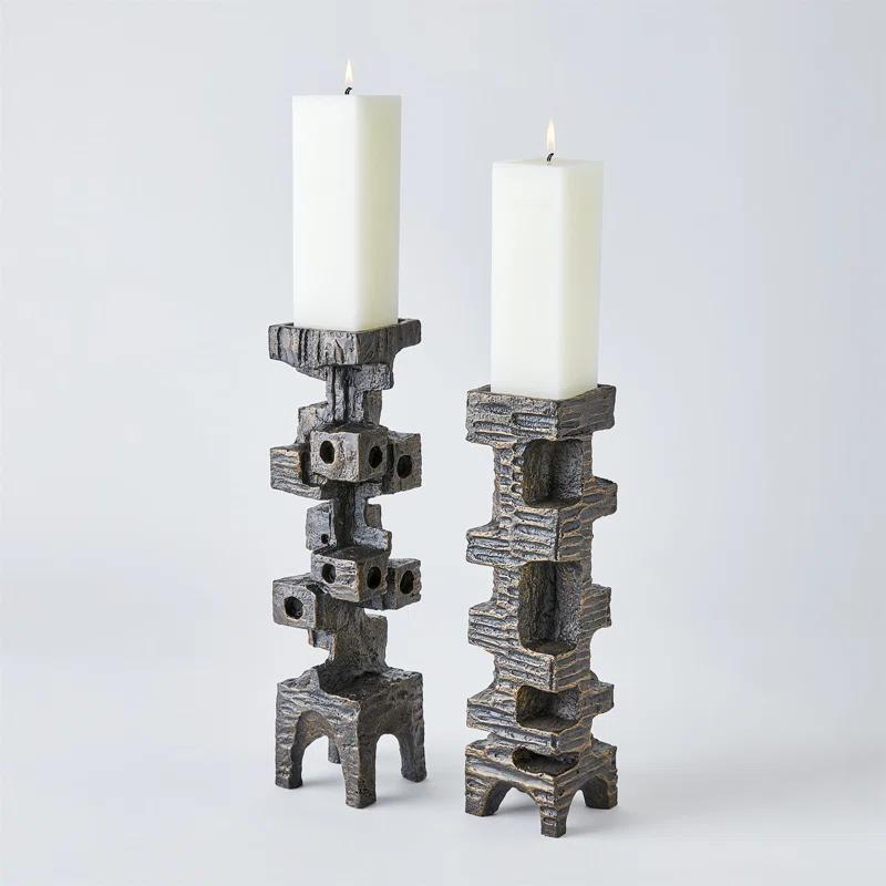 Brutalist Iron Tabletop Candleholder with Bronze Finish