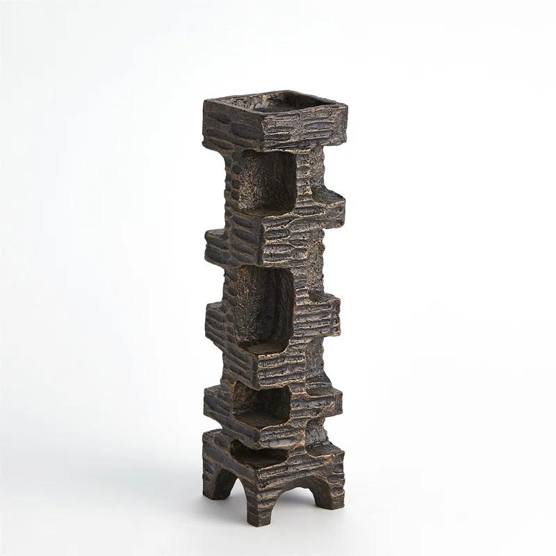 Brutalist Iron Tabletop Candleholder with Bronze Finish