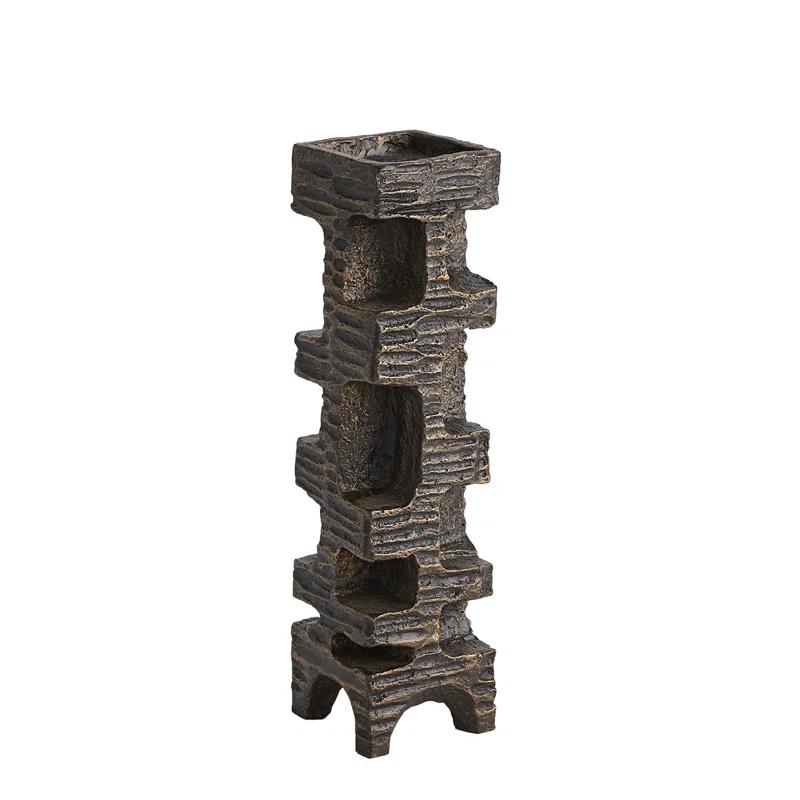 Brutalist Iron Tabletop Candleholder with Bronze Finish