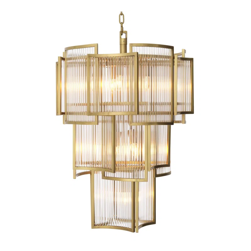 Jet Set Antique Brass Art Deco Tiered Chandelier