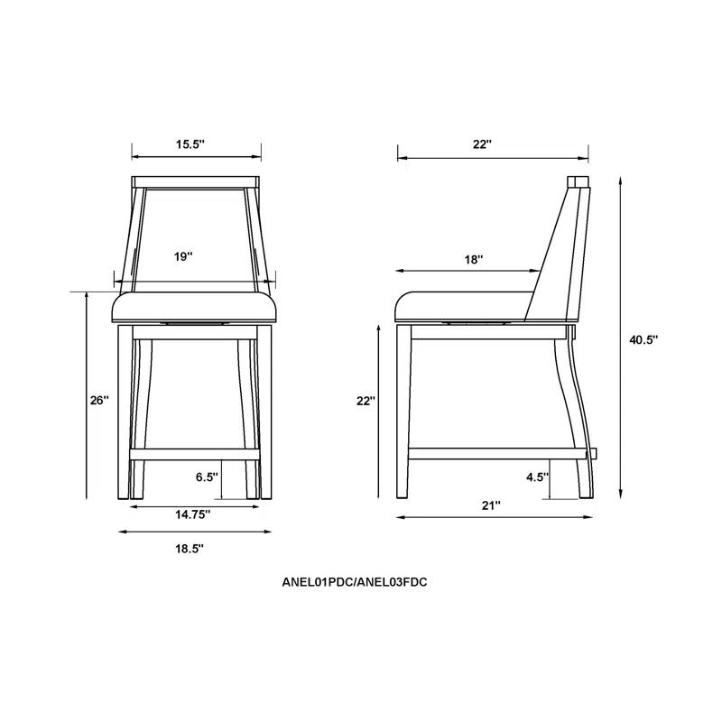 Alaterre Ellie Bar Height Stool, Back, Swivel Seat, Brown, Upholstered Padded Seat, Rubberwood Frame, Steel Memory Return Mechanism, Dimensions 19 in. W x 22 in. D x 46 in. H, Footrest, Metal Kick Plate