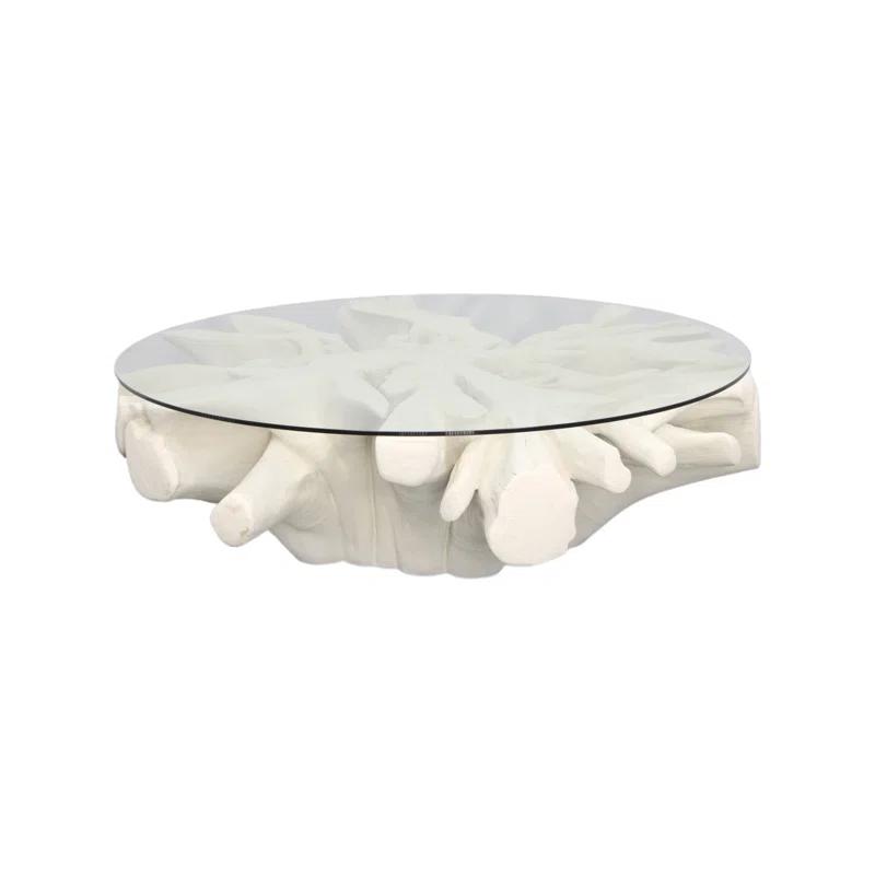 Luna 60'' White Round Glass & Acrylic Outdoor Coffee Table