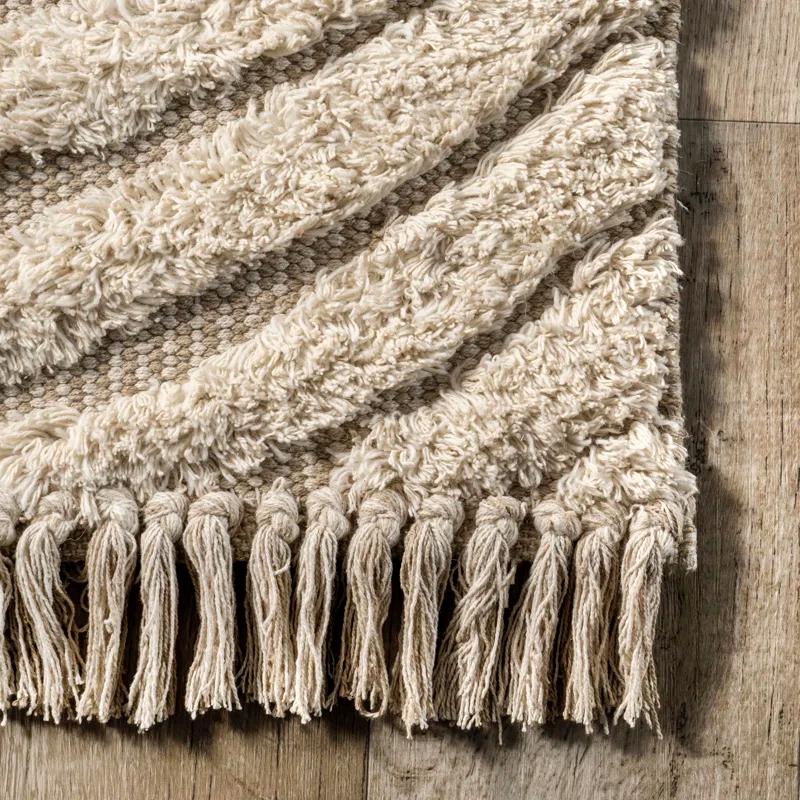 Ivory Whisper Round Hand-Tufted Wool & Cotton Shag Rug