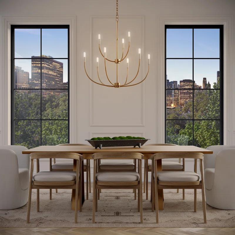 Elegant Satin Brass 9-Light Incandescent Chandelier with Clear Accents