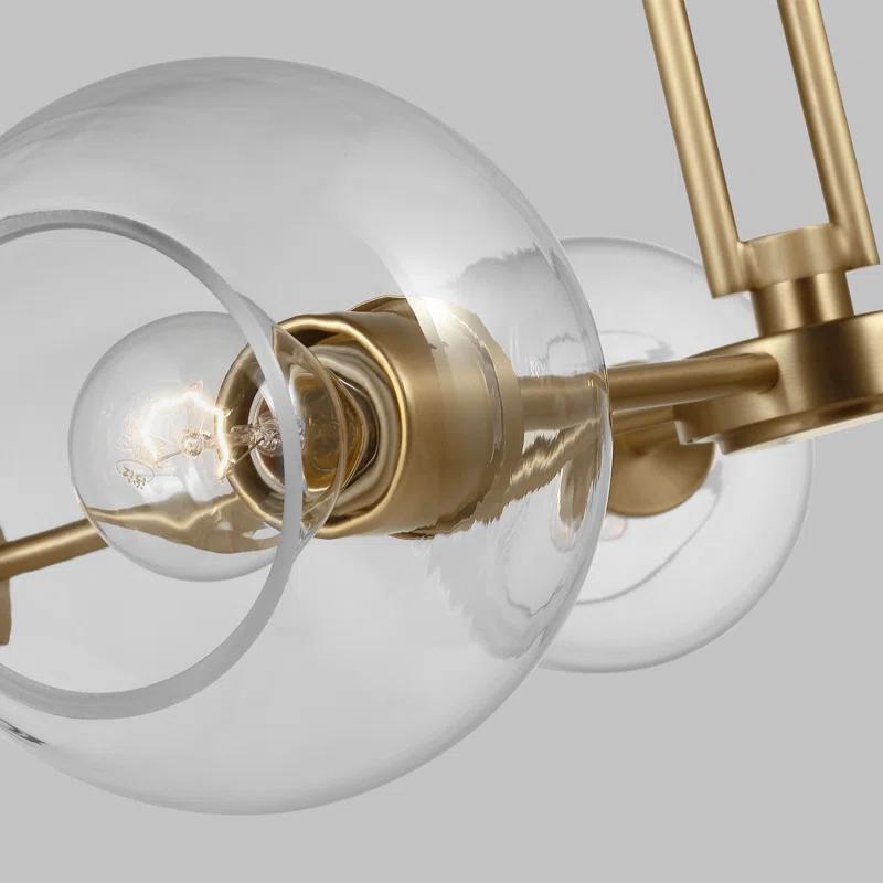 Satin Brass and Clear Glass Sputnik Chandelier