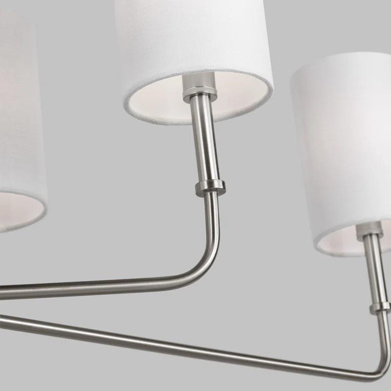 Brushed Nickel 6-Light Linear Chandelier with White Linen Shades