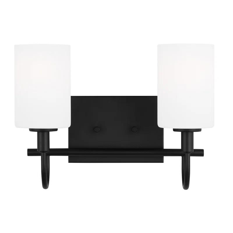 Midnight Black 2-Light Wall Sconce with Etched Glass Shades