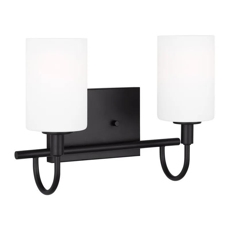 Midnight Black 2-Light Wall Sconce with Etched Glass Shades