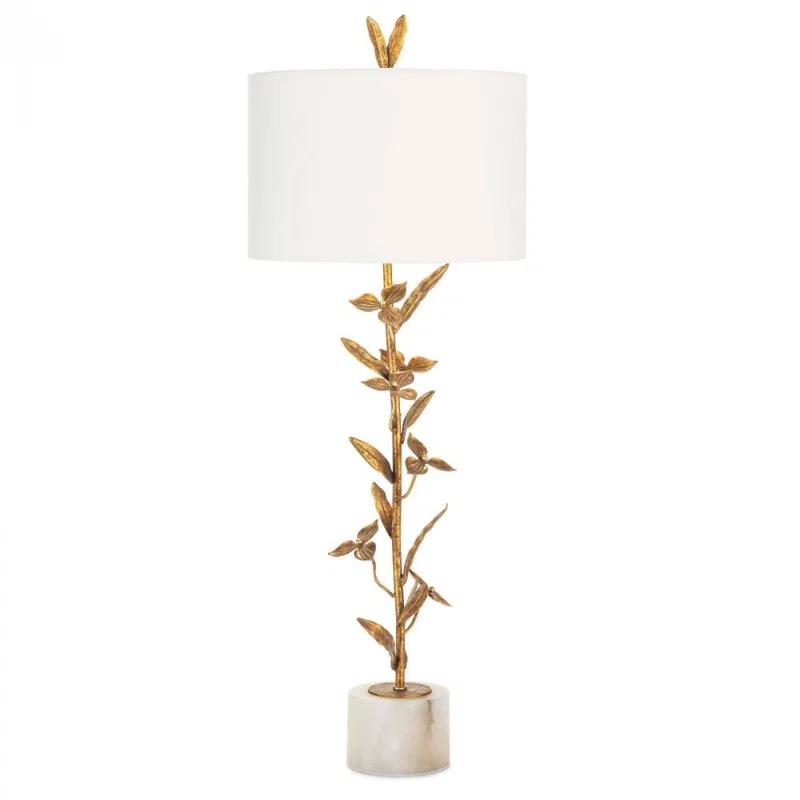 Gilded Trillium Buffet Lamp with Natural Linen Shade