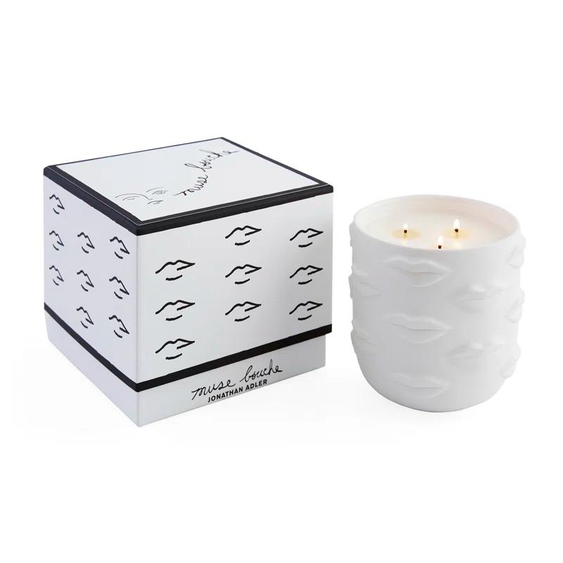 Jonathan Adler Muse Bergamot, Mandarin, Marine, Pepper, Violet, Rose, Cedarwood, Amber, Sandalwood, And Suede. Scented Designer Candle with Porcelain Holder