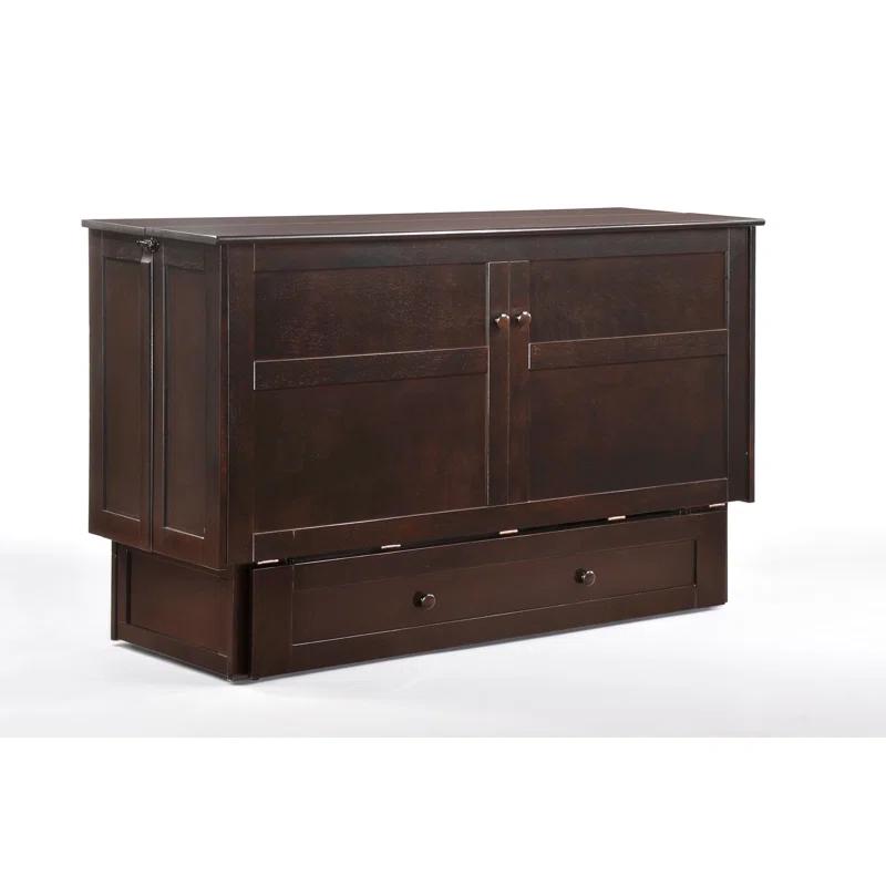 Clover Queen Chocolate Wood Frame Murphy Bed with Storage Drawer