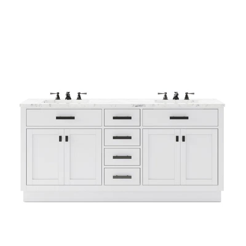 Hartford 72" Pure White Double Sink Bathroom Vanity with Carrara Marble