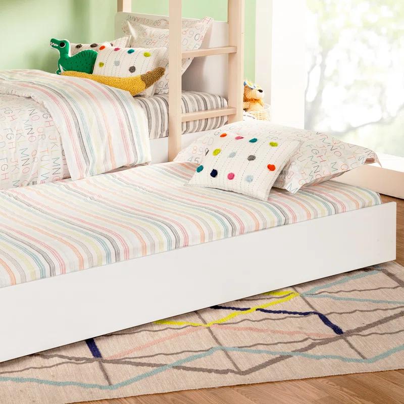 White Twin Wood Frame Bunk Bed with Trundle