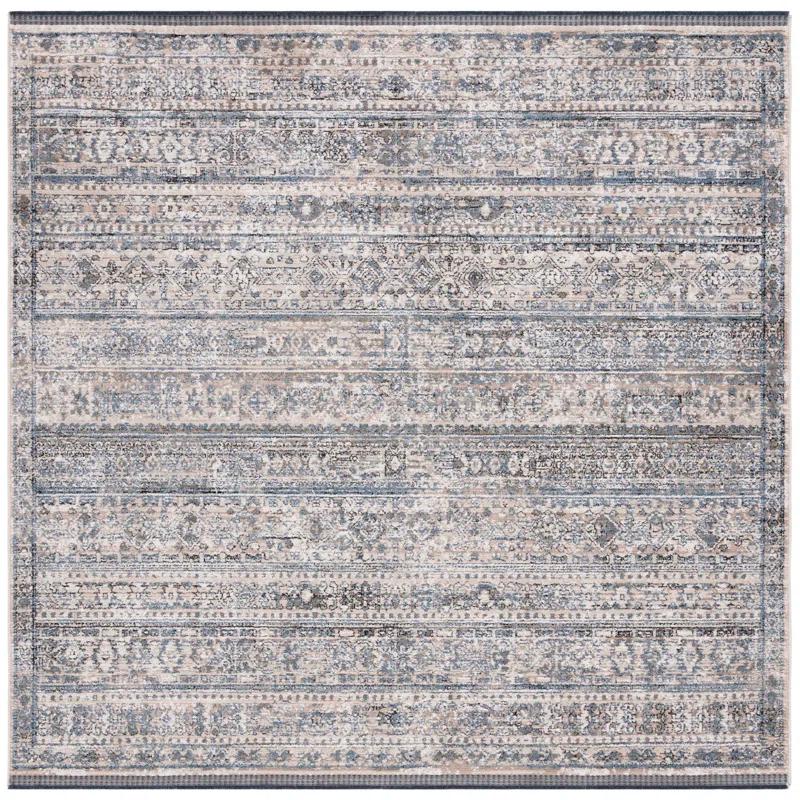 Ivory & Navy Hand-Knotted Wool Blend Round Rug