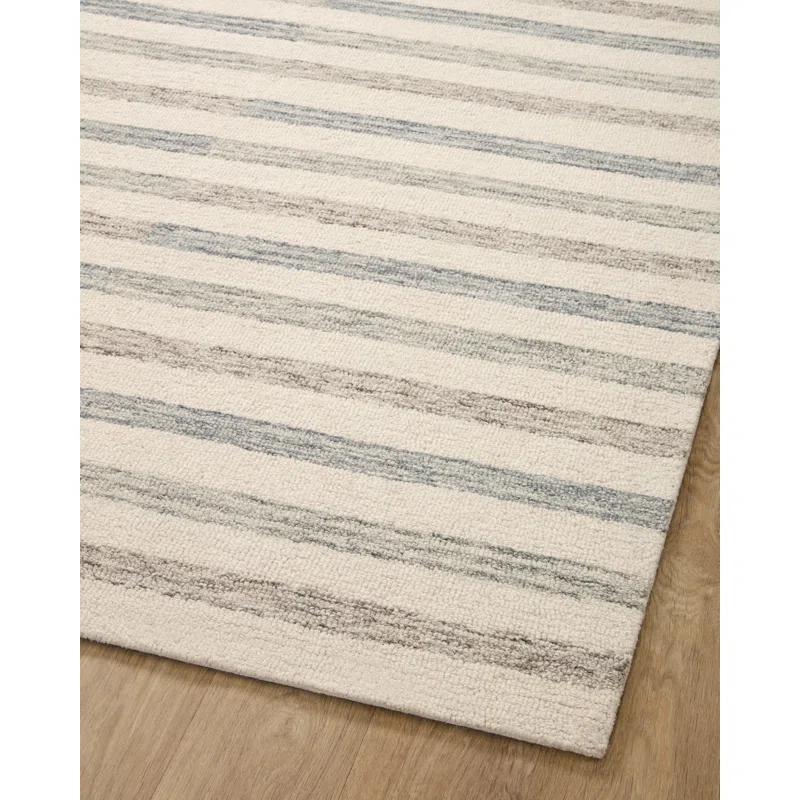 Ivory Stripe High Pile Hand-Tufted Wool Area Rug