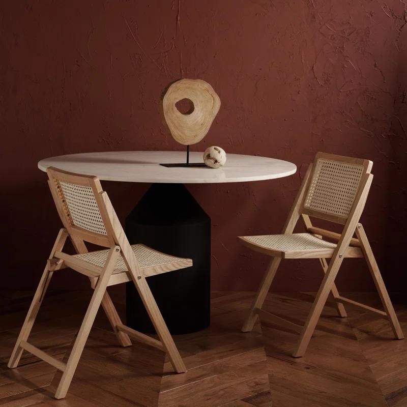 Desiree Black/Natural Rattan Mesh Folding Dining Chair Set