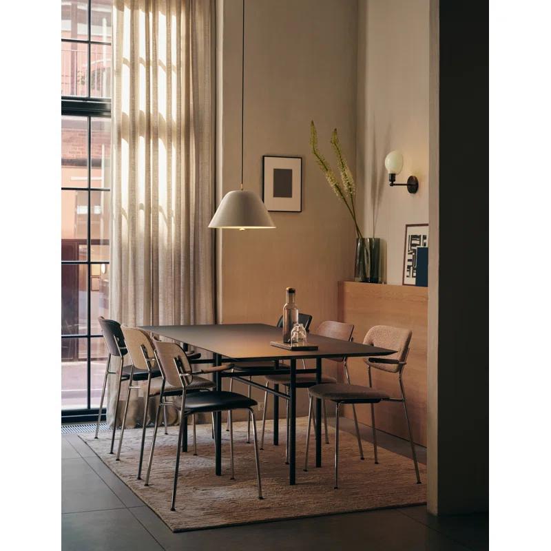 Cozy Minimalist Black Leather and Chrome Dining Chair with Armrests