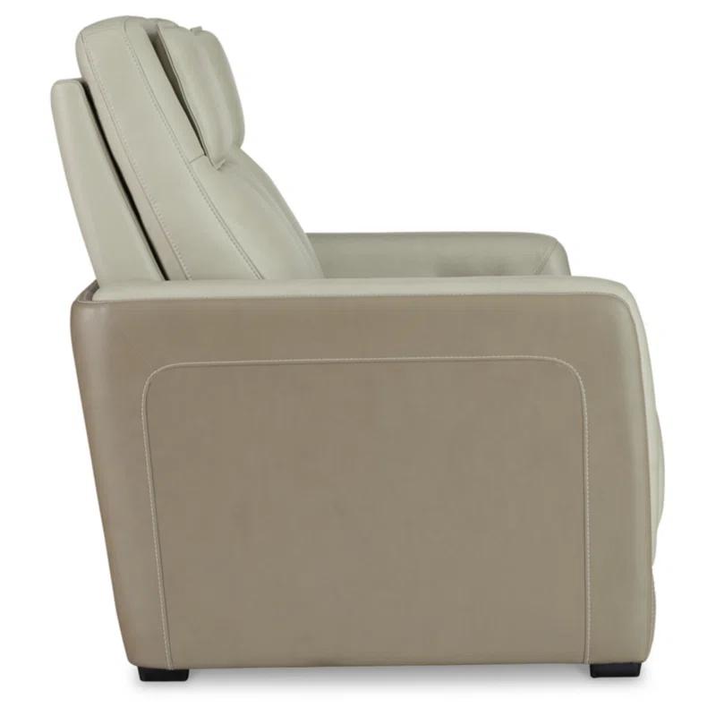 Contemporary Beige-White Leather Power Reclining Loveseat