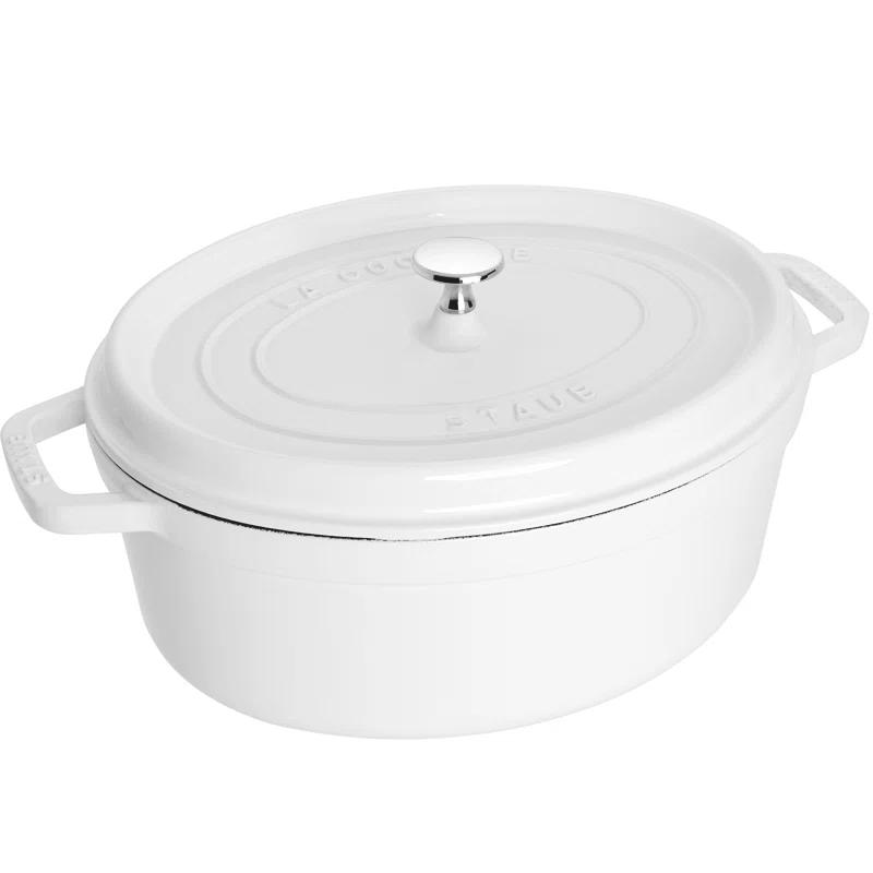 Elegant White Enameled Cast Iron 5.75 qt Oval Cocotte