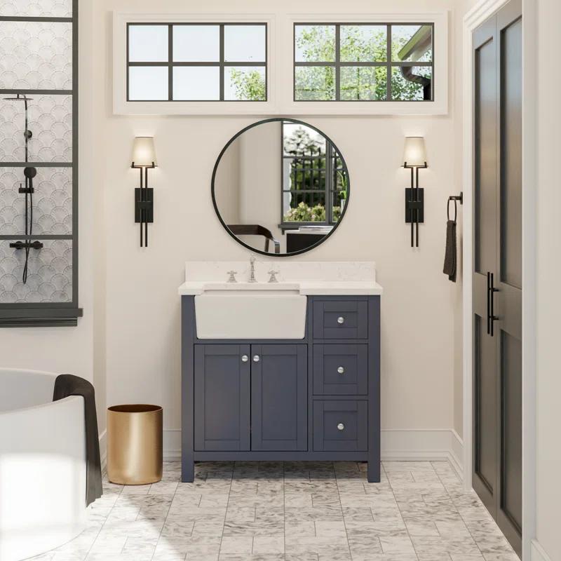 Yorkshire Marine Gray 36" Single Freestanding Bathroom Vanity with Engineered Marble Top