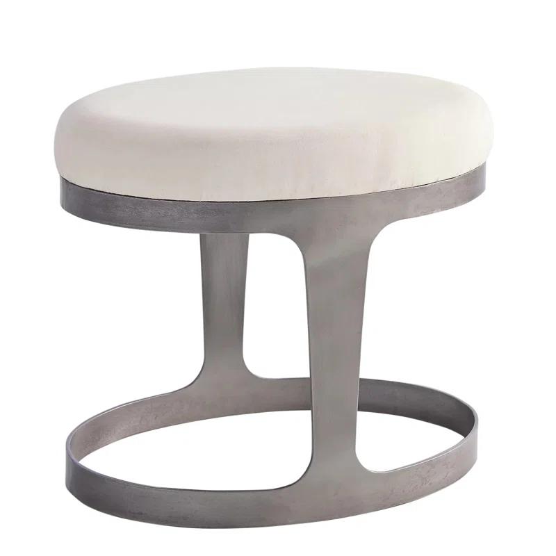 Oslo Drum-Style Stool with Gray Muslin Cushion in Iron