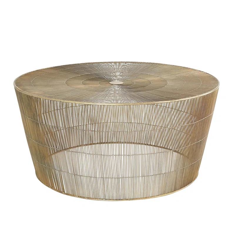 Elegant Antique Brass Round Coffee Table by Studio A