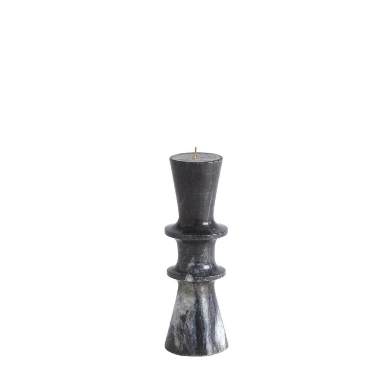 Double Flair Black Marble Iron Pillar Candle Stand