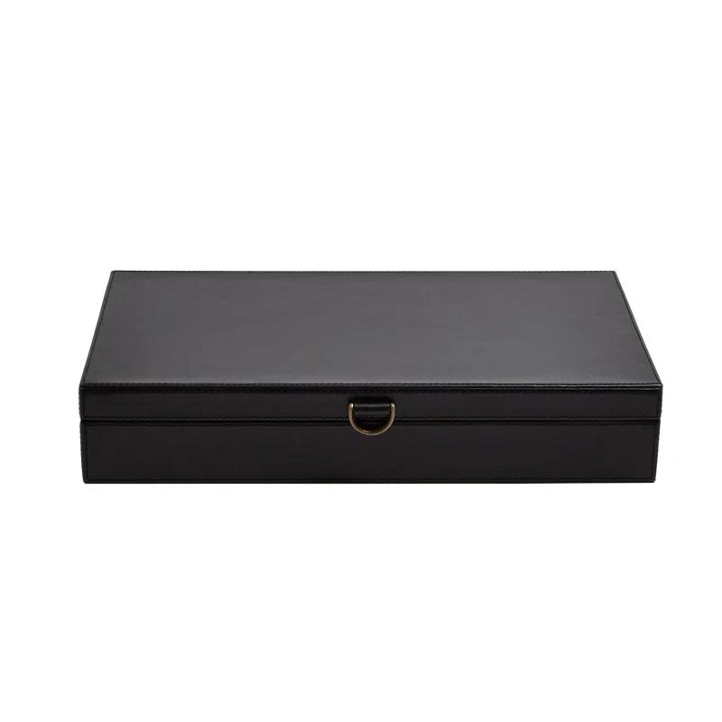 Elegant Black Manufactured Wood Lidded Box with Suede Lining