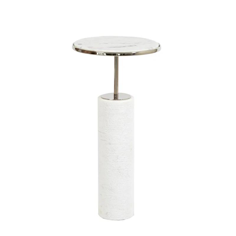 Global Views Round Stone and Metal Table with Nickel Finish