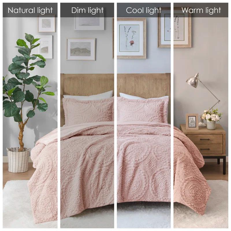 Madison Park Arya Embroidered Medallion Faux Fur Ultra Plush Comforter Set