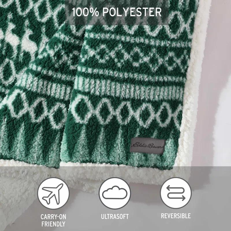 Eddie Bauer Printed Sherpa Reversible Throw Blankets