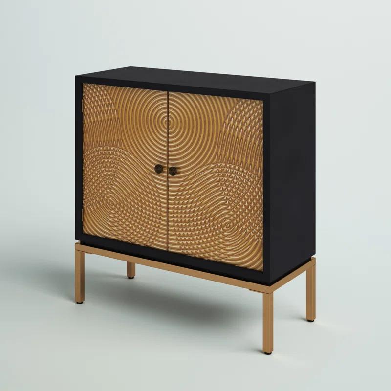 Mercury Row® Wood Relief Ripple Design 1 Shelf and 2 Door Room Cabinet with Crescent Moon Handles