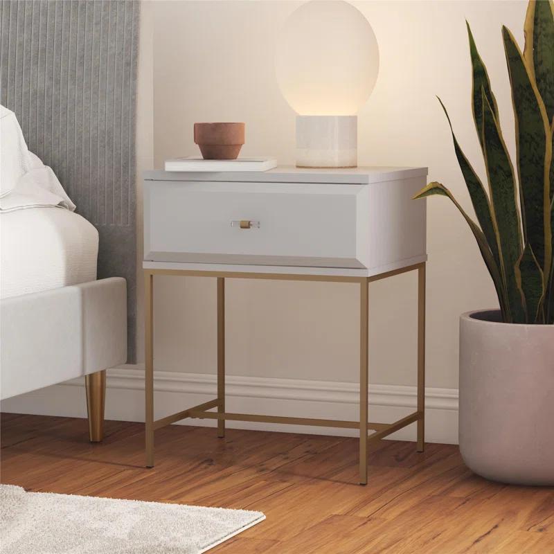 Effie Gray 1-Drawer Nightstand with Gold Accents