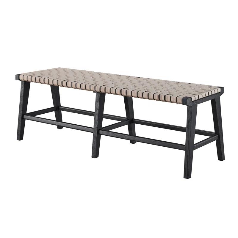 Charcoal Oak Upholstered Bench with Faux Leather Seat