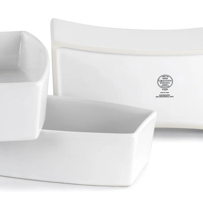 Elegant White Ceramic Tidbit Serving Set with Metal Rack