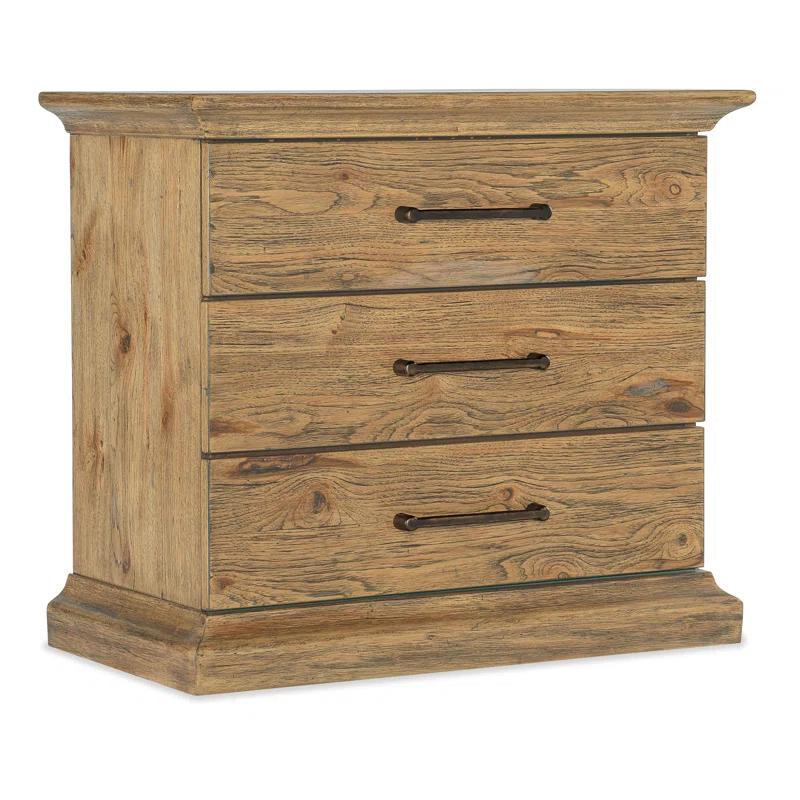 Vintage Natural Pecky Hickory 3-Drawer Nightstand with USB Port