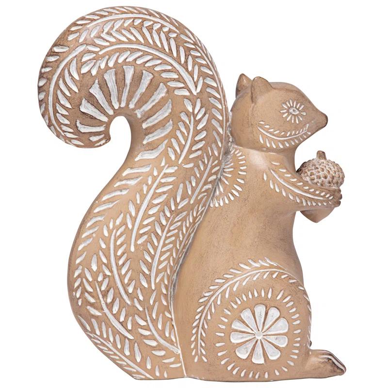 Whimsical Woodland Alebrije Squirrel Statue with Faux Stone Finish