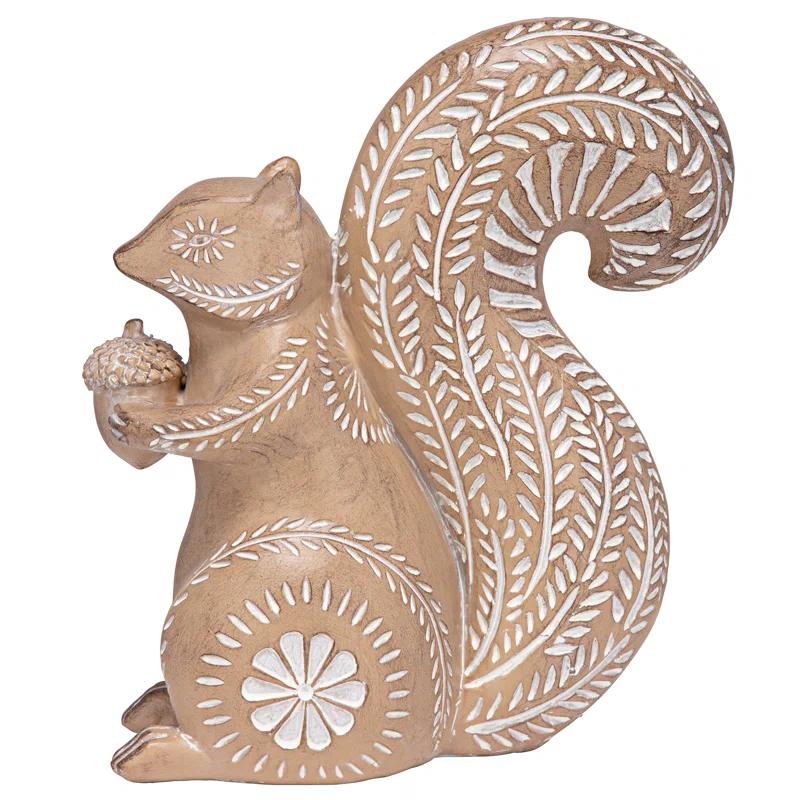 Whimsical Woodland Alebrije Squirrel Statue with Faux Stone Finish