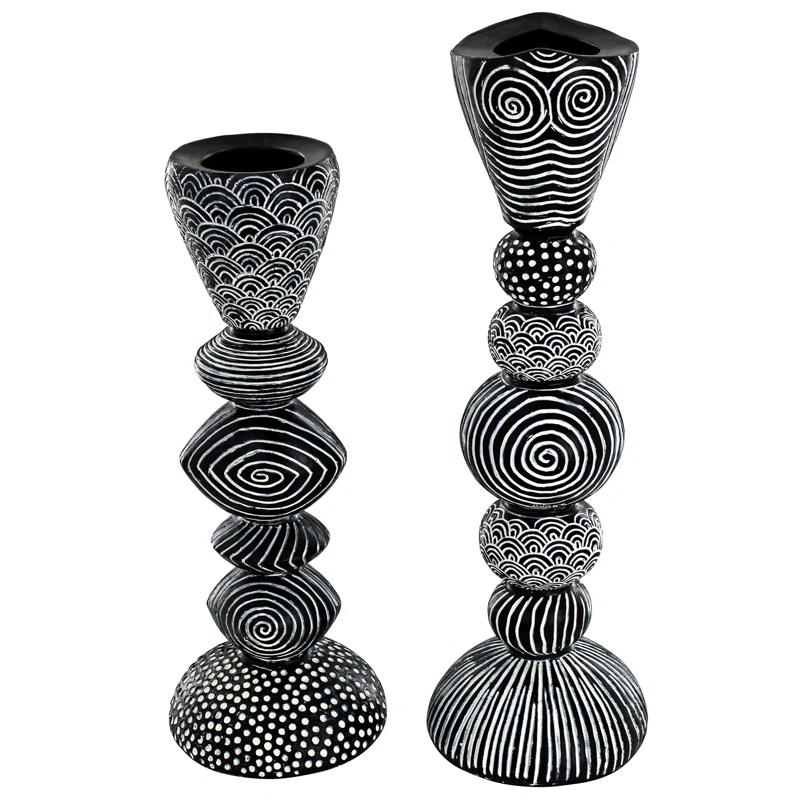 Design Toscano Tribal Funk 2 Piece Candlestick Set