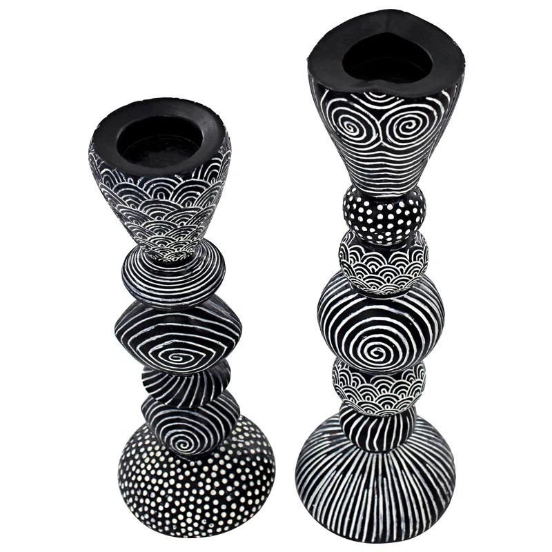 Design Toscano Tribal Funk 2 Piece Candlestick Set