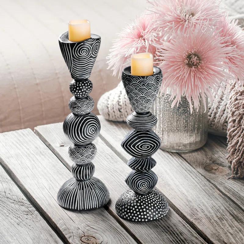 Design Toscano Tribal Funk 2 Piece Candlestick Set