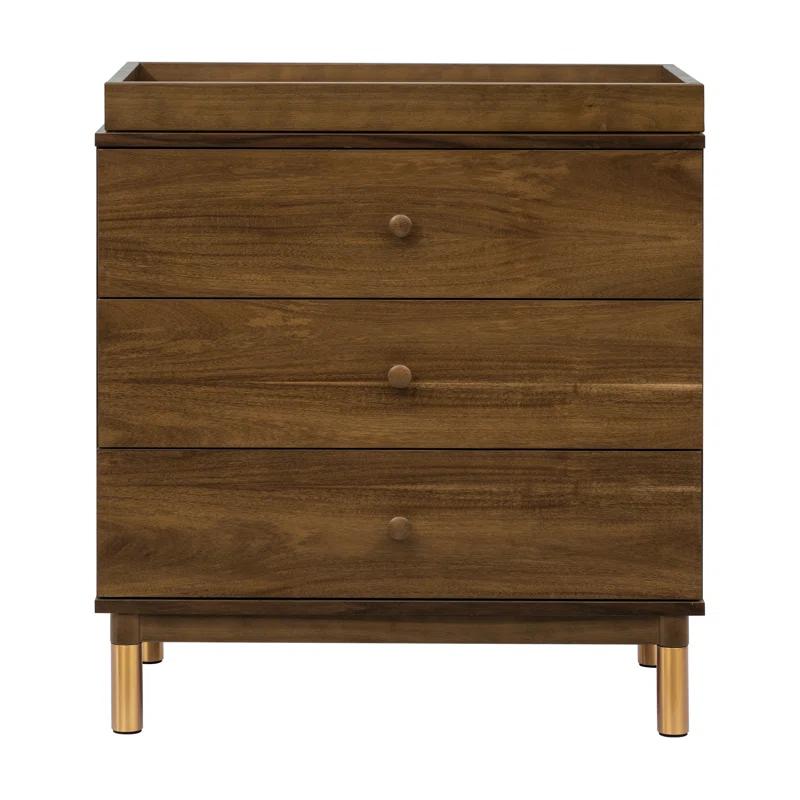 Gelato Natural Walnut 3-Drawer Dresser with Gold Accents