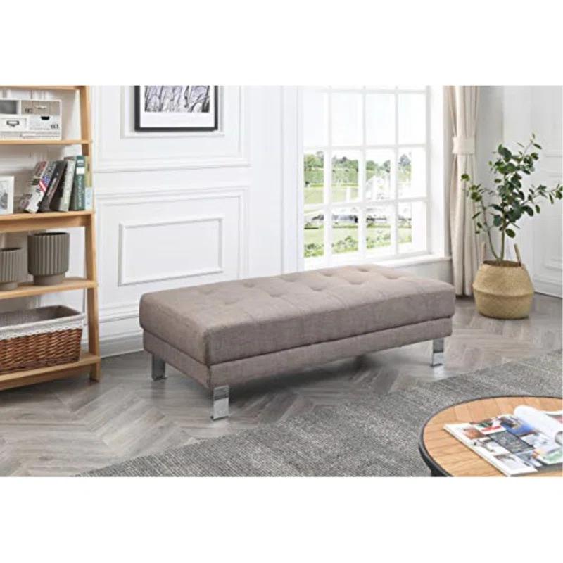 Gray Tufted Upholstered Ottoman with Chrome Legs