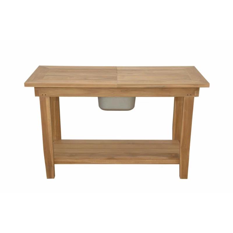 Nautilus Premium Teak Console Table with Stainless Steel Ice Bin and Storage Shelf