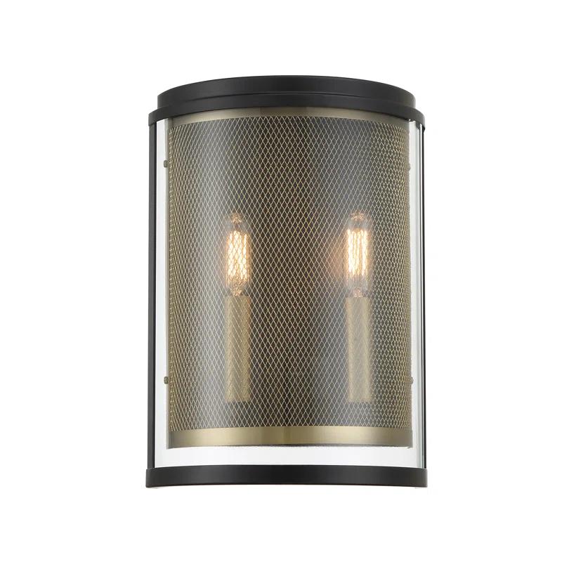 Soho 2-Light Dimmable Coal and Soft Brass Wire Mesh Sconce